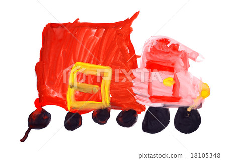 Children's drawing water color paints. Red truck Children's drawing water color paints. Red truck 18105348