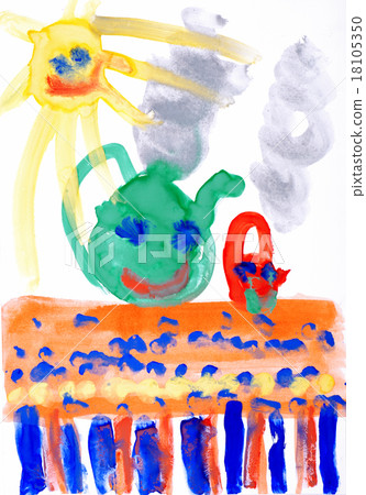 Smiling sun, table, tea. Smiling sun, table, tea. 18105350