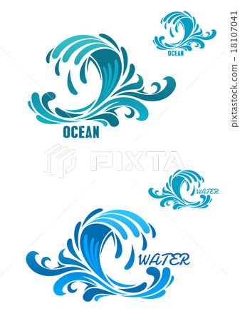 Blue wave icons with swirly water drops - Stock Illustration [18107041 ...