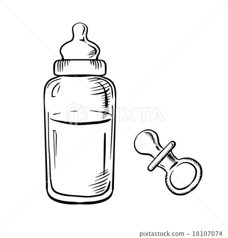 Baby bottle and pacifier sketches - Stock Illustration [18107074] - PIXTA