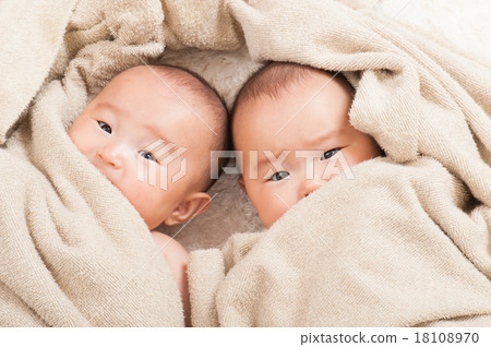 Twin baby wrapped in a towel 18108970