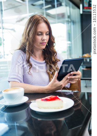 Pretty brunette using her tablet 18113532