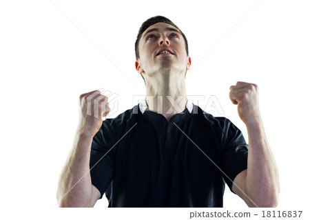 Excited rugby player gesturing victory Excited rugby player gesturing victory 18116837