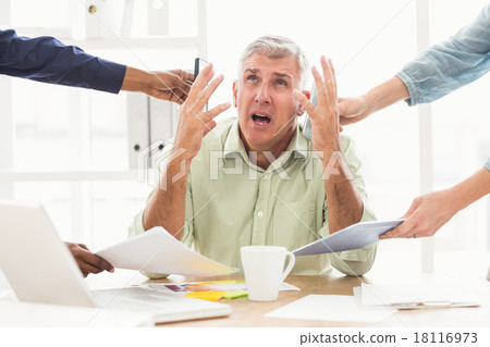 Overwrought businessman claiming for help Overwrought businessman claiming for help 18116973