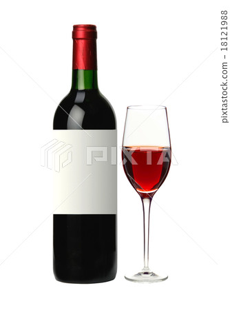 bottle and glass of red wine isolated on white 18121988