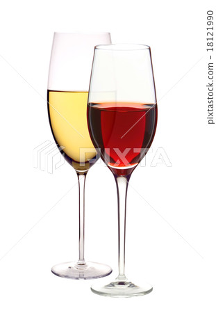 Wineglasses with white and red wine on white 18121990