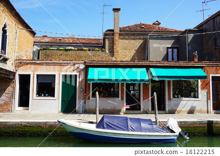 front building architecture with canal and boat front building architecture with canal and boat 18122215