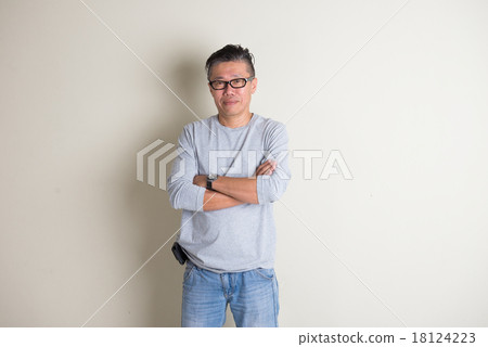 asian senior male in casual ,crossed arm 18124223