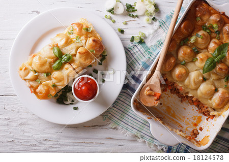cottage pie closeup on a white plate top view cottage pie closeup on a white plate top view 18124578