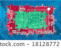 Electronic circuit puzzle background in blue, red 18128772