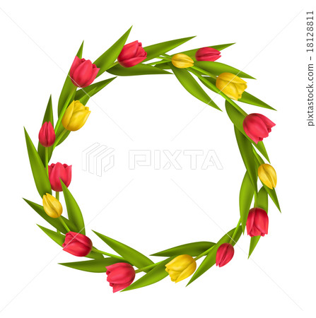 Circle frame with tulips red and yellow flowers 18128811
