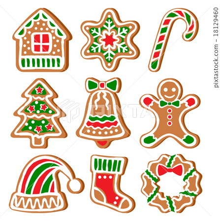 Set of Gingerbread Christmas Cookies on White Set of Gingerbread Christmas Cookies on White 18129460