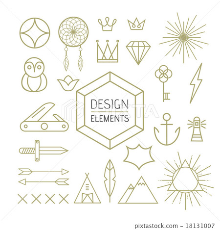 Design element set outline line art shapes - Stock Illustration ...