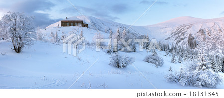 Morning predawn winter mountain panorama (Carpathian, Ukraine). 18131345