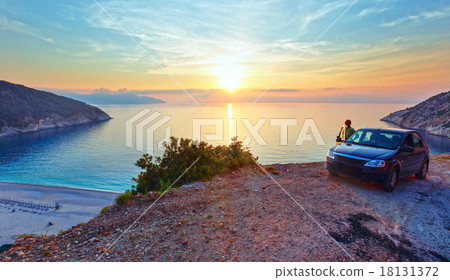 Sunset on Myrtos Beach (Greece, Kefalonia, Ionian Sea). Sunset on Myrtos Beach (Greece, Kefalonia, Ionian Sea). 18131372