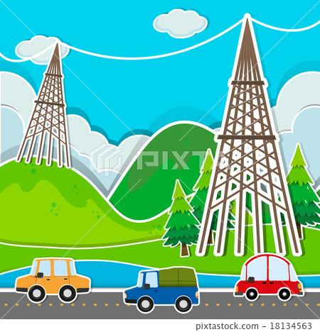 Scene with cars and power line Scene with cars and power line 18134563