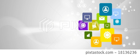 Bright social communication icons on grey waves Bright social communication icons on grey waves 18136236