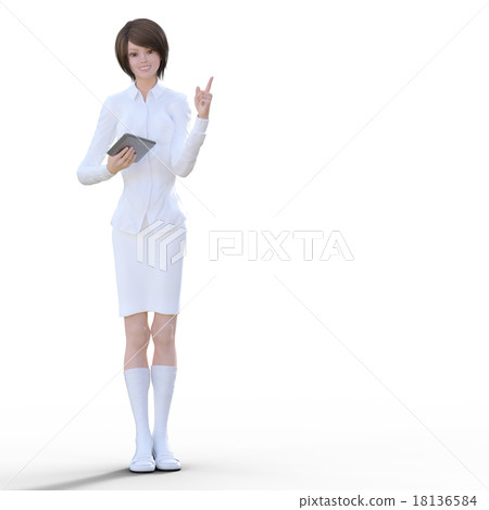 White table woman using tablet perming 3DCG illustration material White table woman using tablet perming 3DCG illustration material 18136584