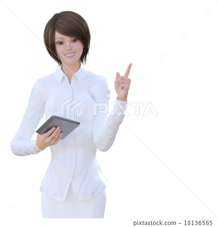 White table woman using tablet perming 3DCG illustration material 18136585