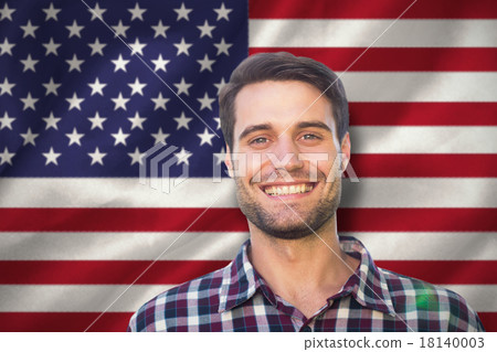 Composite image of happy young man in the park 18140003