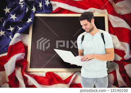 Composite image of student using laptop Composite image of student using laptop 18140290