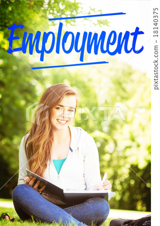 Employment against smiling university student sitting and writin 18140375