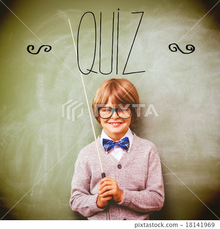 Stock Photo: Quiz against portrait of cute little boy holding stick