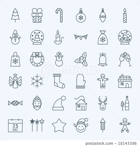 Line Holiday Christmas new Year Icons Set 18143386