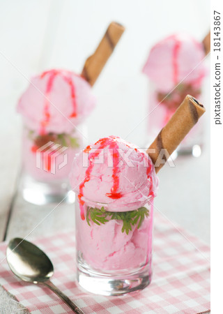 Cups of pink ice cream Cups of pink ice cream 18143867