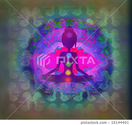 Padmasana with colored chakra points. Padmasana with colored chakra points. 18144401