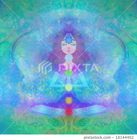 Padmasana with colored chakra points. Padmasana with colored chakra points. 18144402