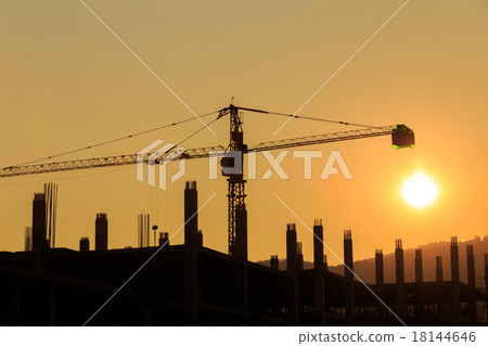 Construction Site with crane on sunset 18144646