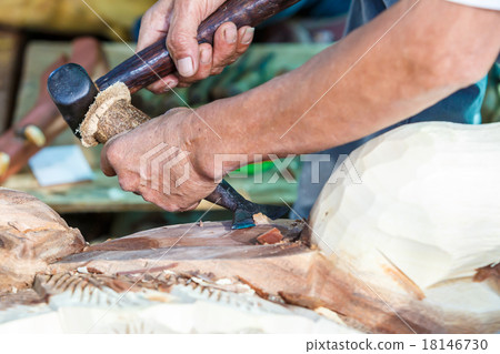 Hand of carver carving wood 18146730