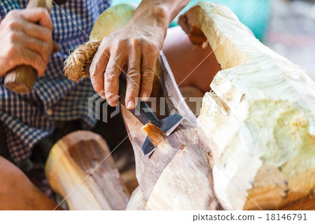 Hand of carver carving wood Hand of carver carving wood 18146791