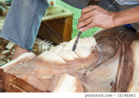 Hand of carver carving wood Hand of carver carving wood 18146865