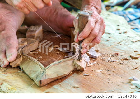 Hand of carver carving wood Hand of carver carving wood 18147086