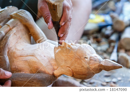 Hand of carver carving wood 18147090
