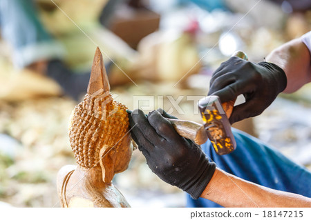 Hand of carver carving wood 18147215