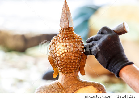 Hand of carver carving wood 18147233