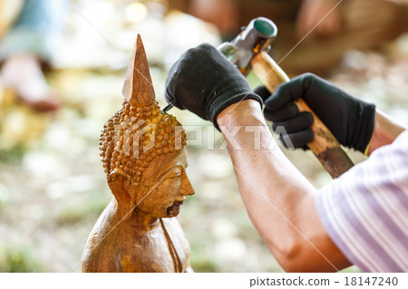 Hand of carver carving wood 18147240