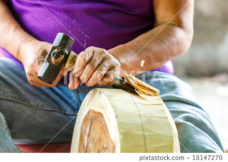 Hand of carver carving wood Hand of carver carving wood 18147270
