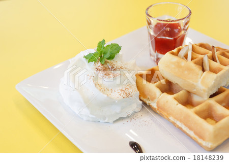 Strawberry Waffle whipped Cream on yellow desk 18148239