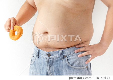 Fat man on white donut background 18149177