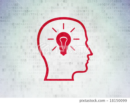 Data concept: Head With Lightbulb on Digital Paper 18150099