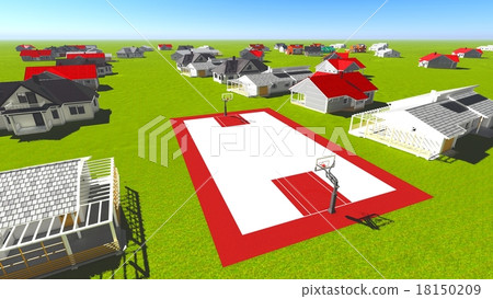 Suburban houses with basketball field 18150209