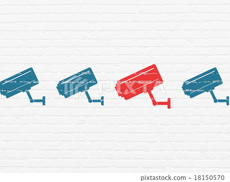 Protection concept: cctv camera icon on wall 18150570