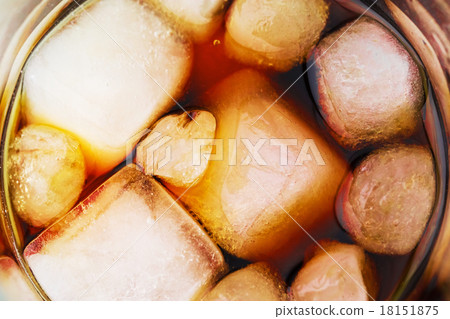 Cola in glass with ice from top Cola in glass with ice from top 18151875