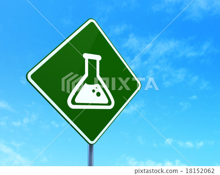 Science concept: Flask on road sign background Science concept: Flask on road sign background 18152062