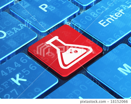 Science concept: Flask on computer keyboard Science concept: Flask on computer keyboard 18152066