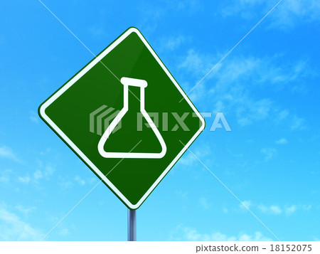 Science concept: Flask on road sign background 18152075